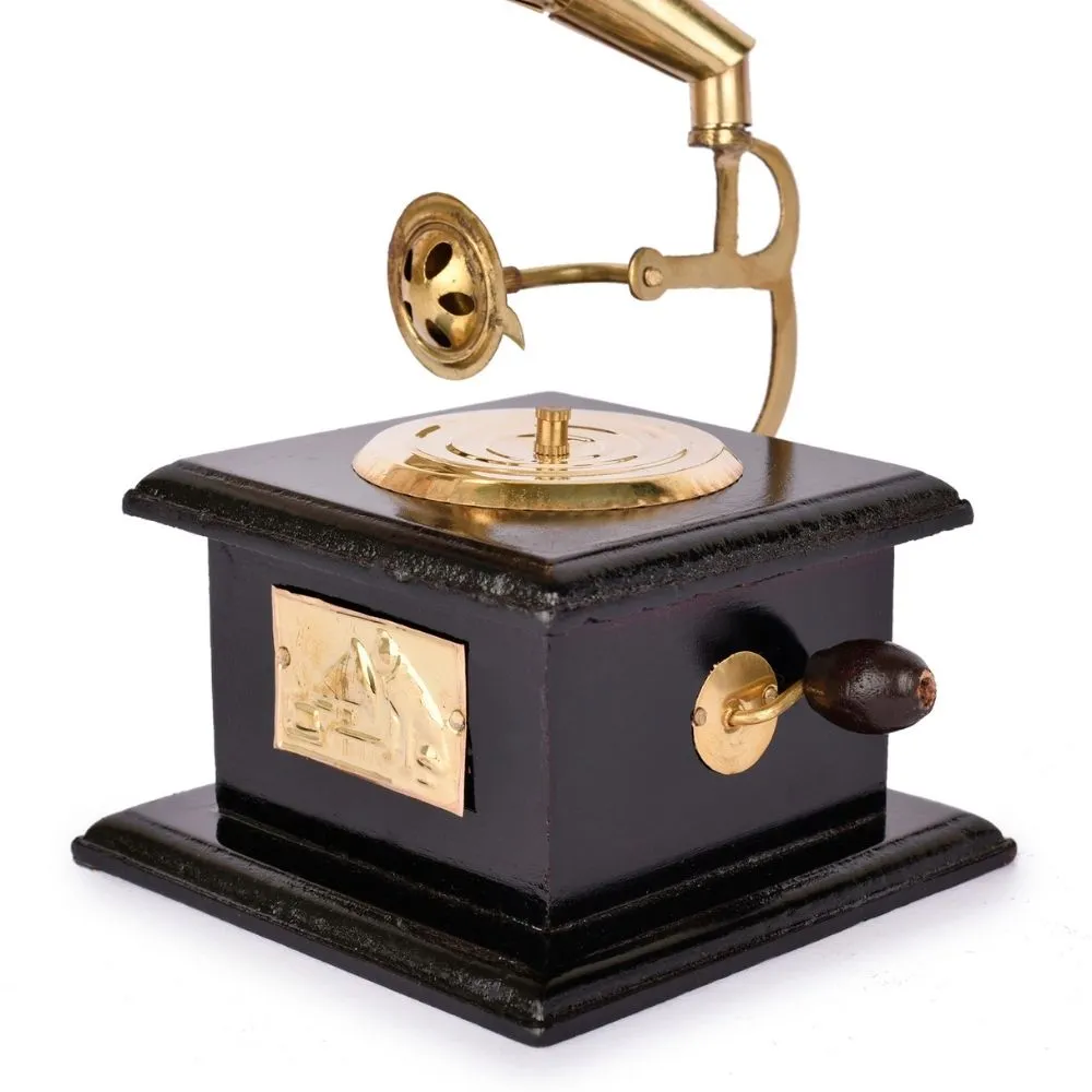 Gold-Toned Antique Gramophone Show Piece | Modern Home Decor | 11 Inch