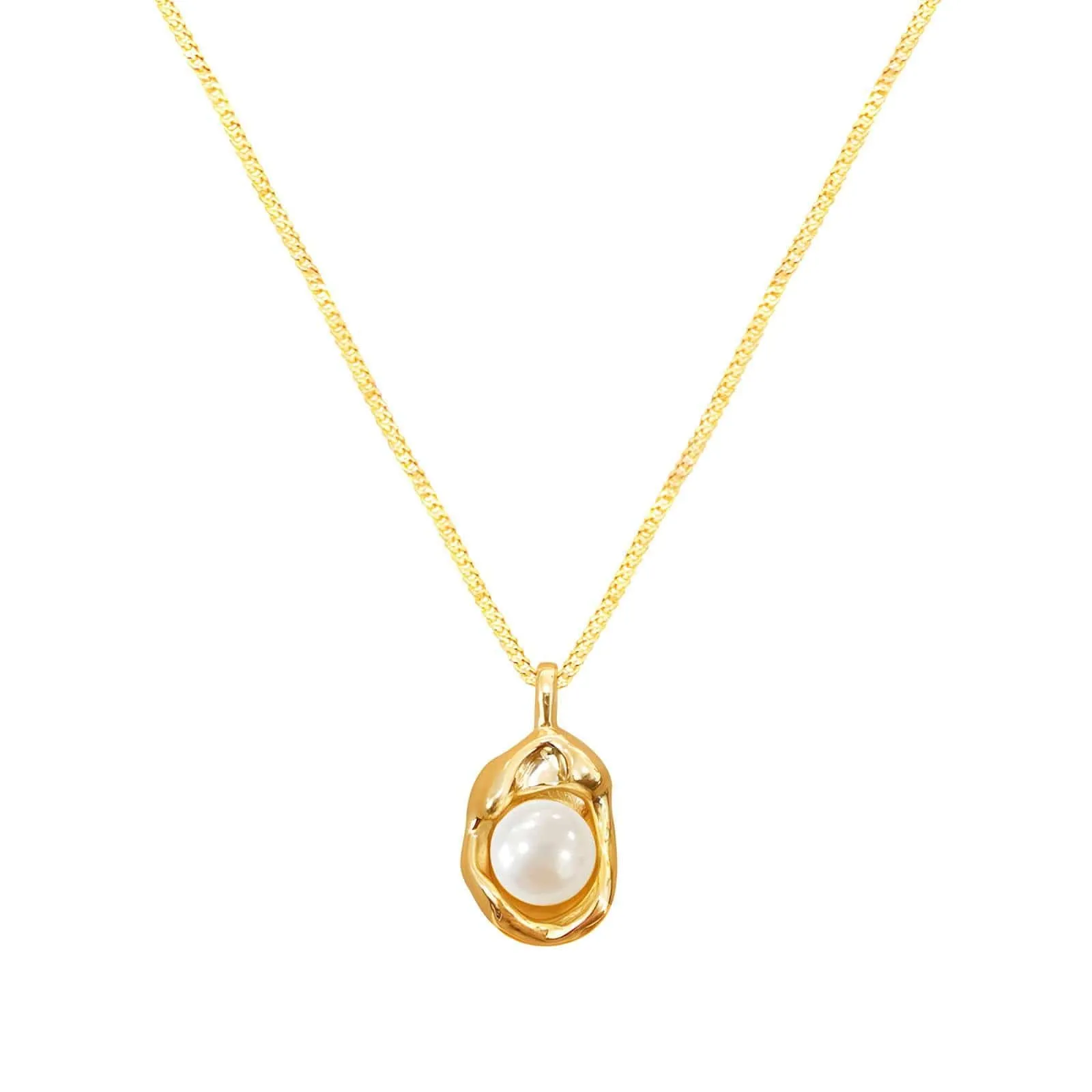Golden Elegance: Necklace with Inlaid imitation Pearl