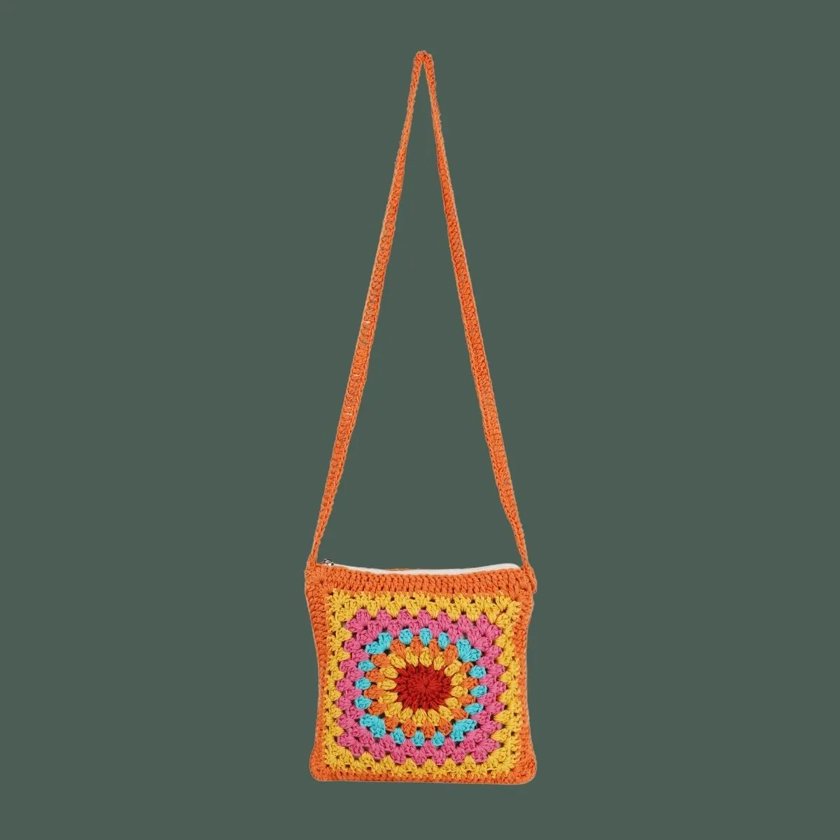 Granny Square Mini Sling Bag | Hand-Crochet | Cotton Yarn | Rust