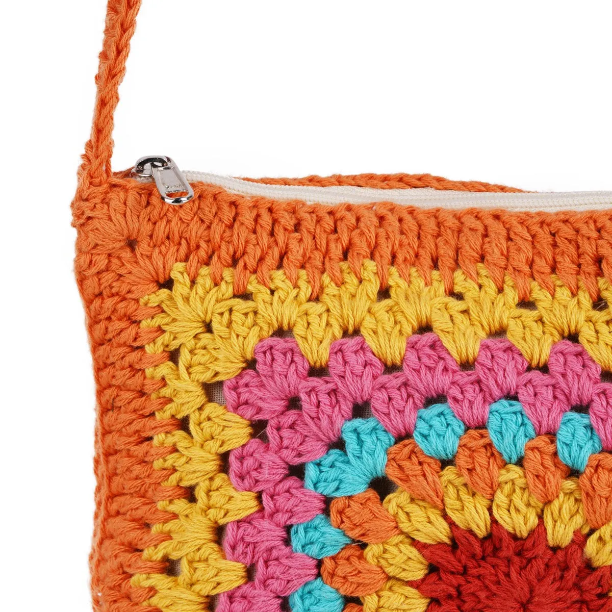 Granny Square Mini Sling Bag | Hand-Crochet | Cotton Yarn | Rust