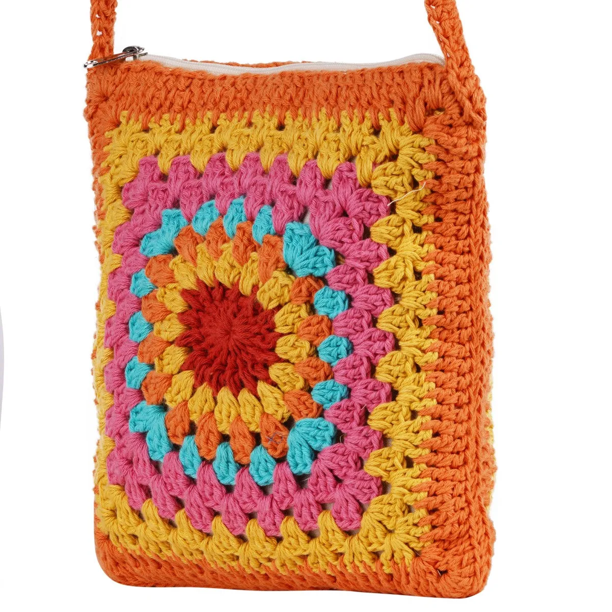 Granny Square Mini Sling Bag | Hand-Crochet | Cotton Yarn | Rust