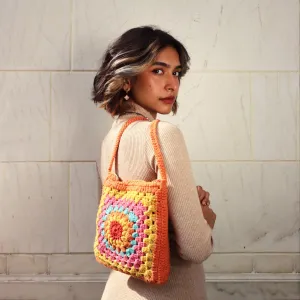 Granny Square Mini Sling Bag | Hand-Crochet | Cotton Yarn | Rust