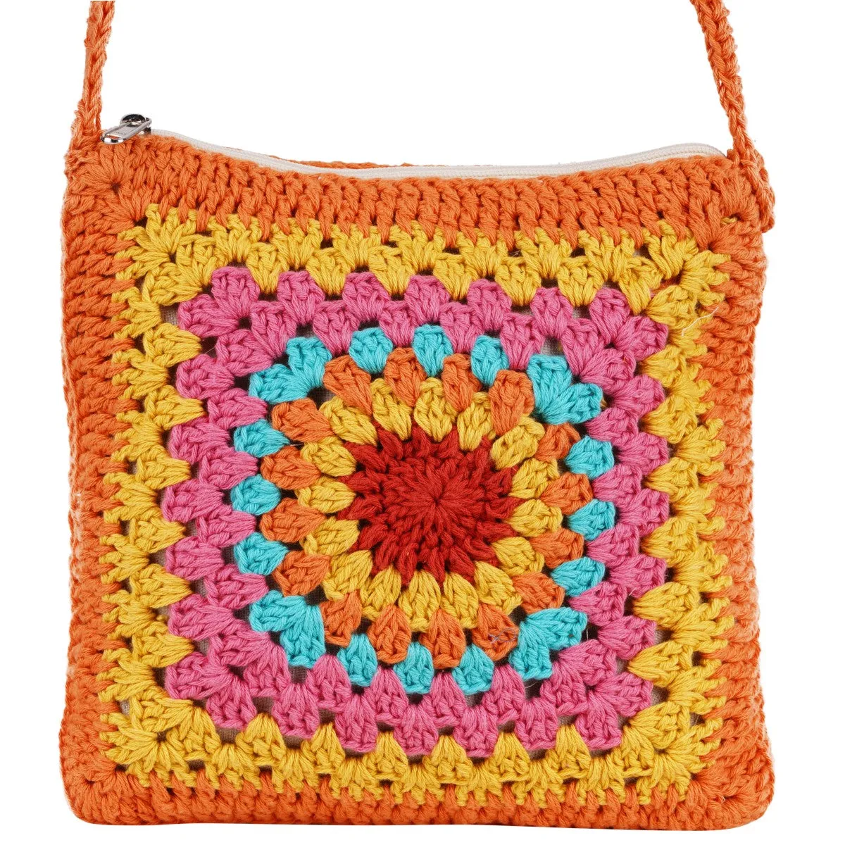 Granny Square Mini Sling Bag | Hand-Crochet | Cotton Yarn | Rust