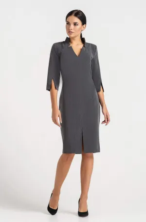 Gray high neck midi pencil dress