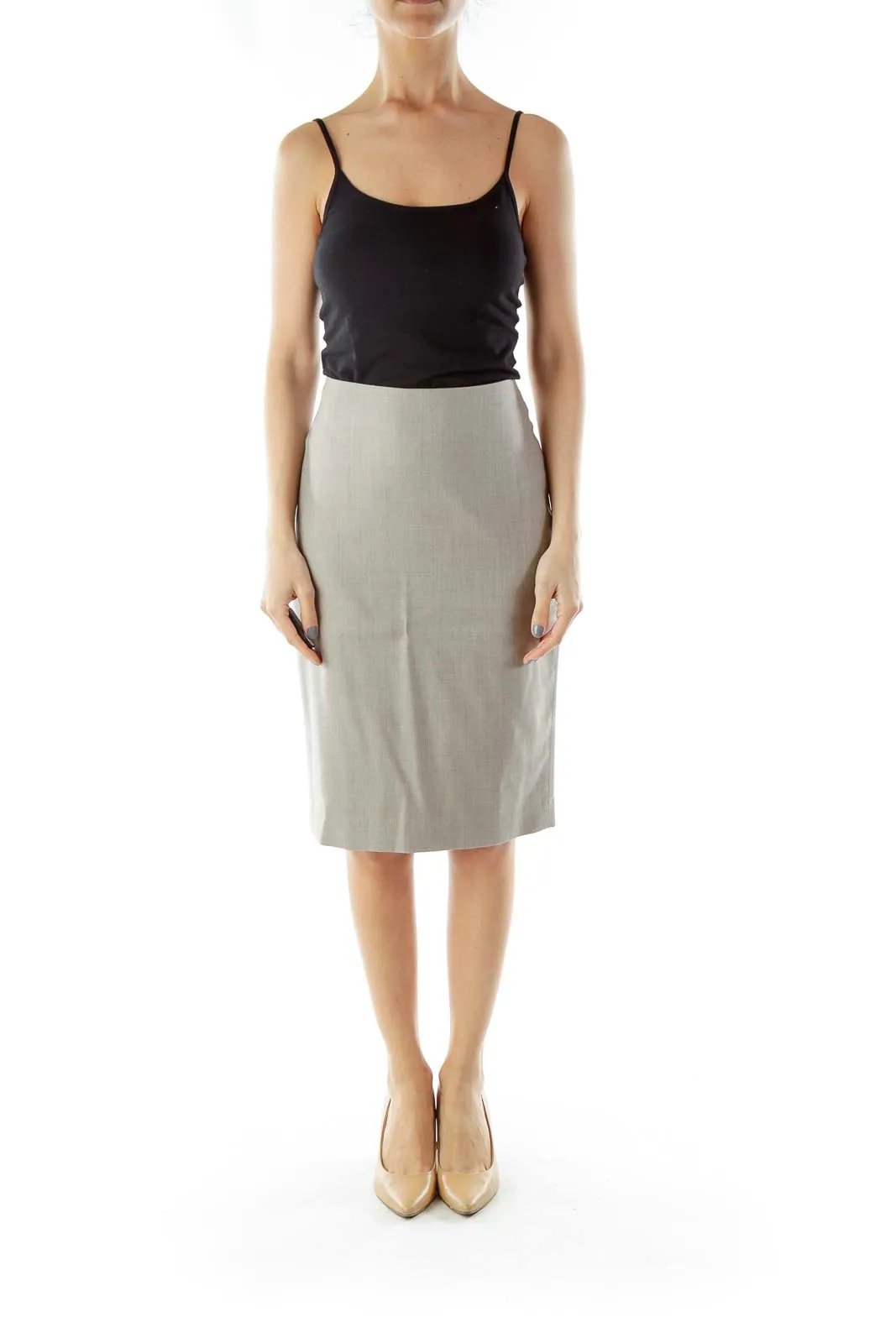 Gray Pencil Midi Suit Skirt