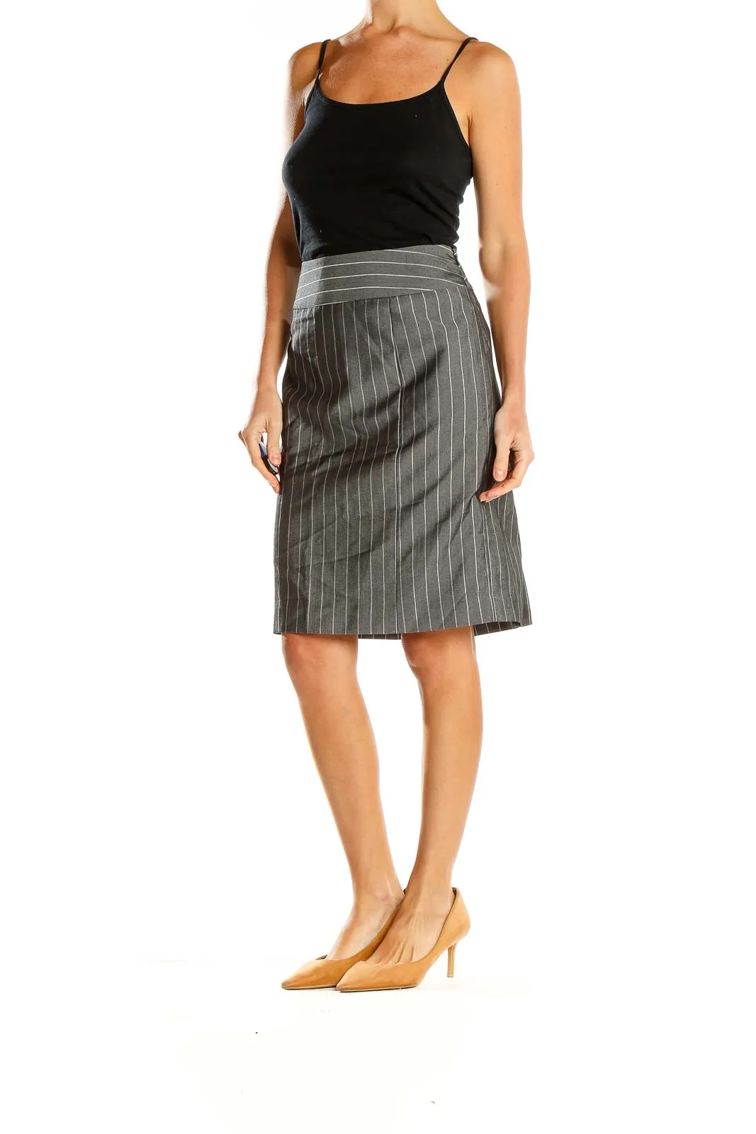 Gray Pinstriped Pencil Skirt