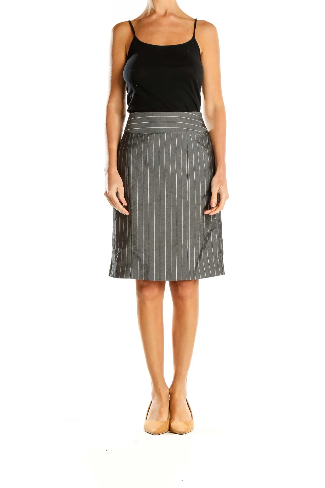 Gray Pinstriped Pencil Skirt