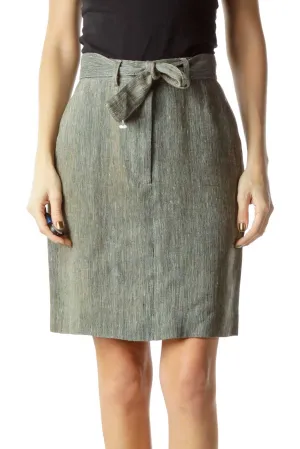 Gray Pocketed Zipper-Fly Pencil Skirt