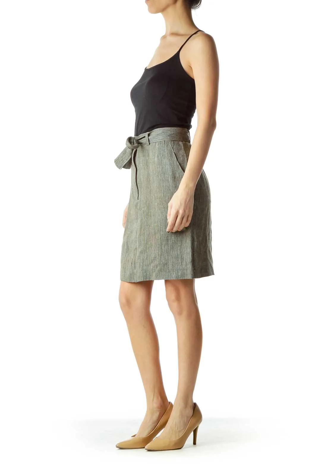 Gray Pocketed Zipper-Fly Pencil Skirt