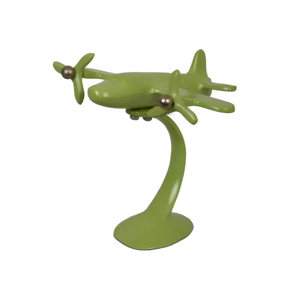 Green Aeroplane Show Piece | Table Top Sculpture For Modern Home | 7"