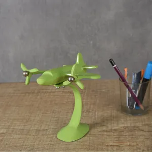 Green Aeroplane Show Piece | Table Top Sculpture For Modern Home | 7"