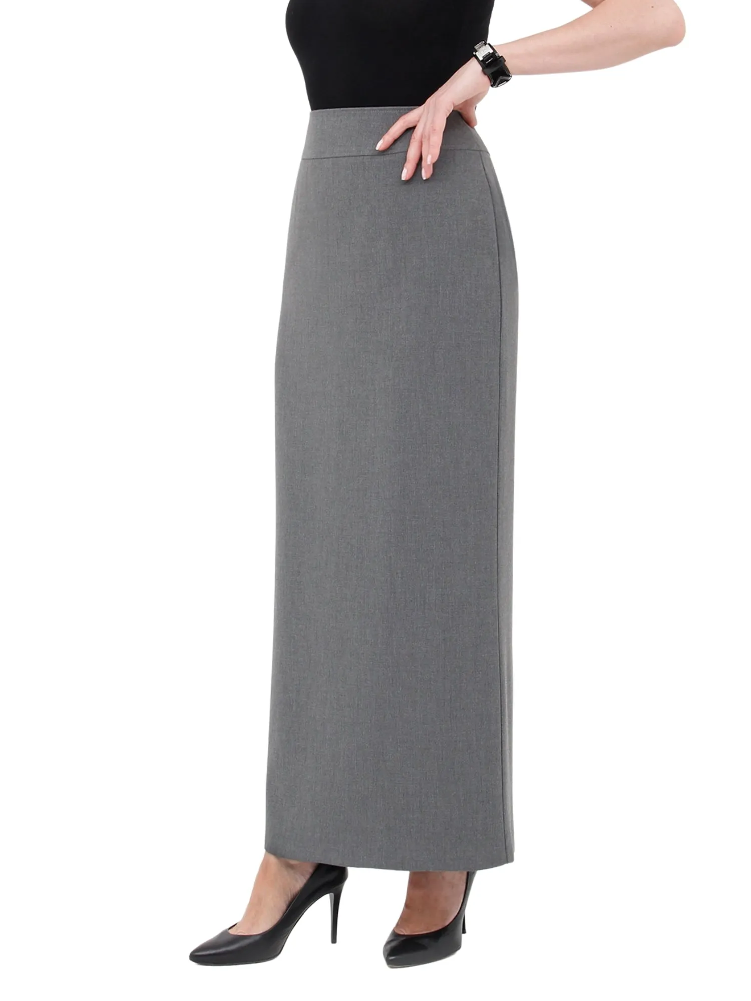 Grey Maxi Back Slitted Pencil Skirt