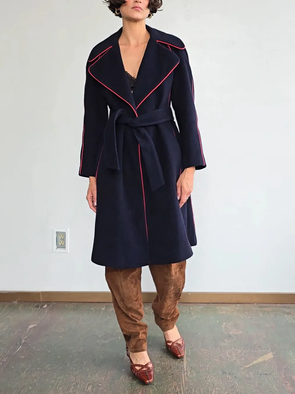 Henri Bendel Piped Wool Coat (M)
