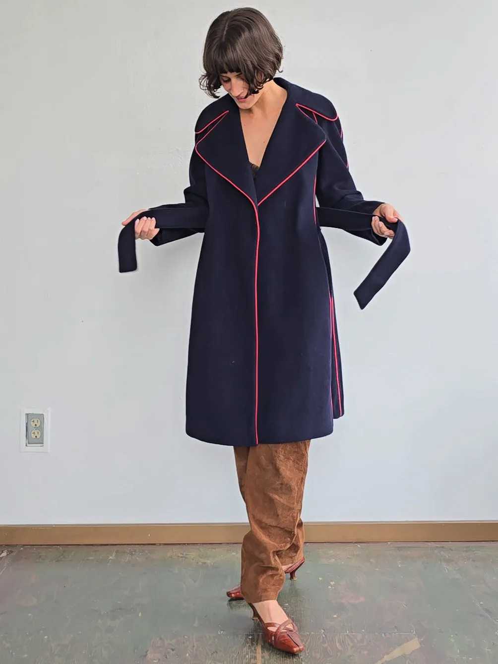 Henri Bendel Piped Wool Coat (M)