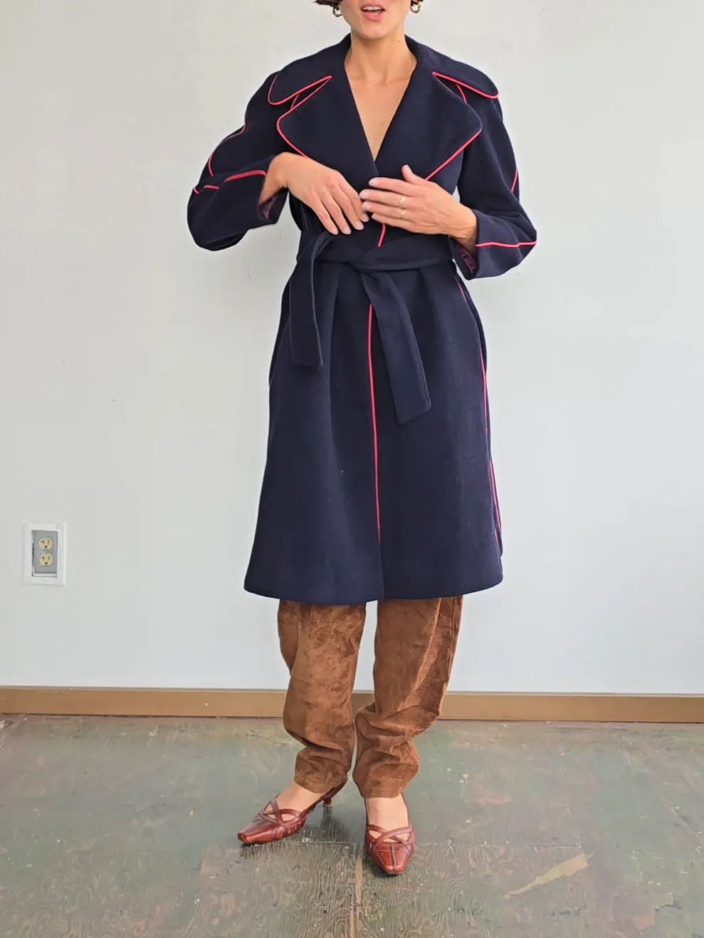 Henri Bendel Piped Wool Coat (M)