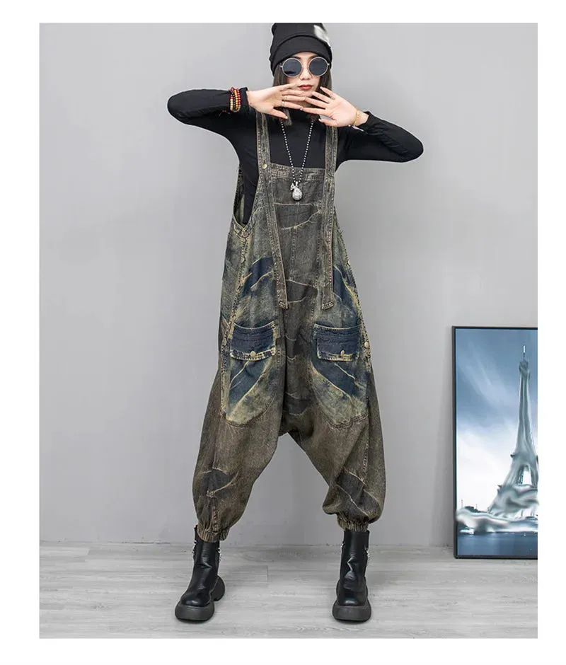 HEYFANCYSTYLE Distressed Drop Crotch Jumpsuit