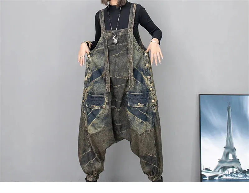 HEYFANCYSTYLE Distressed Drop Crotch Jumpsuit