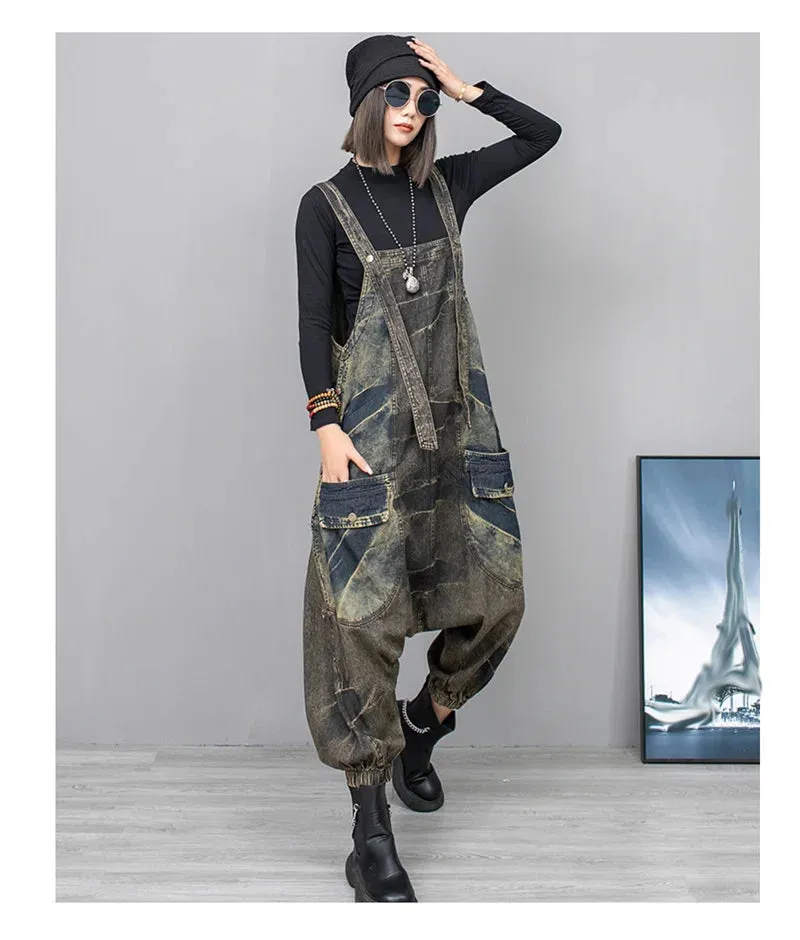 HEYFANCYSTYLE Distressed Drop Crotch Jumpsuit