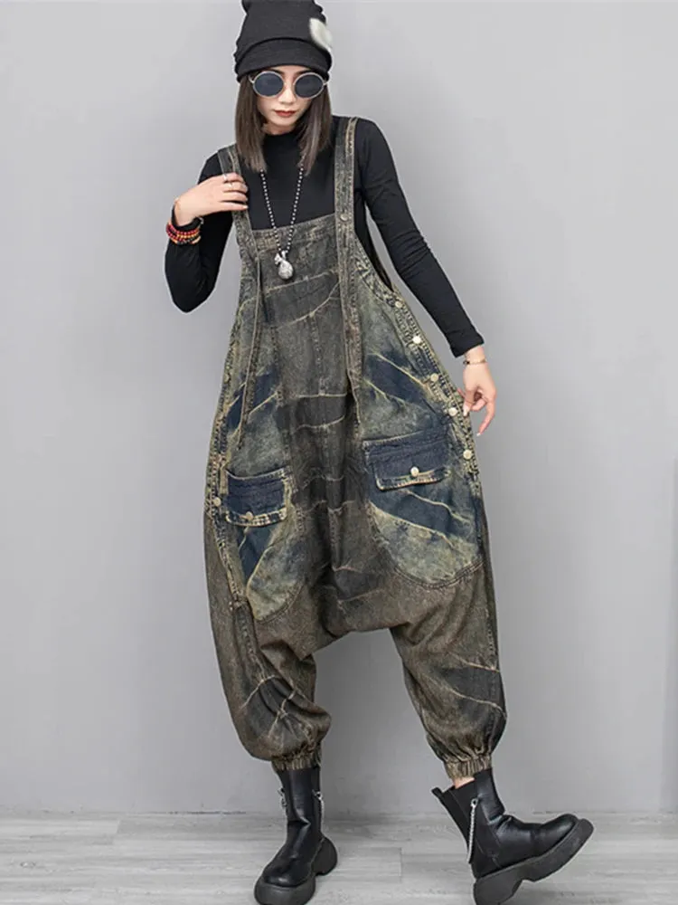 HEYFANCYSTYLE Distressed Drop Crotch Jumpsuit