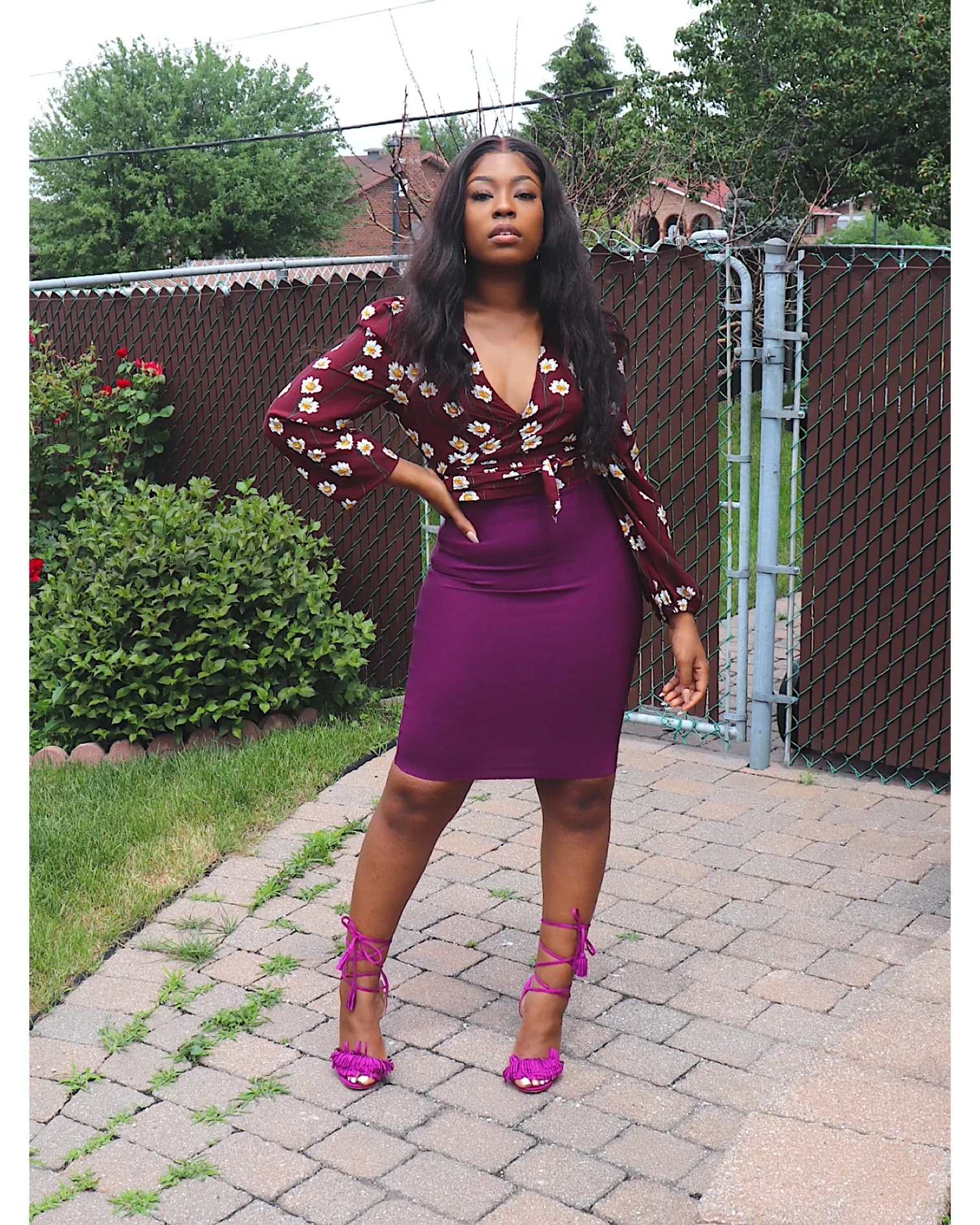 HIGH KNEE Midi Bandage Skirt in Plum