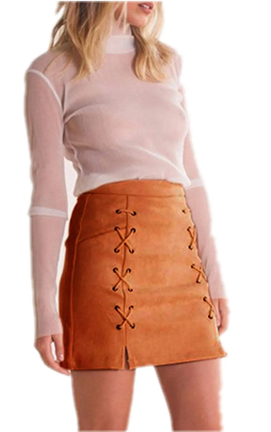 High Waist Suede Mini Pencil Skirt