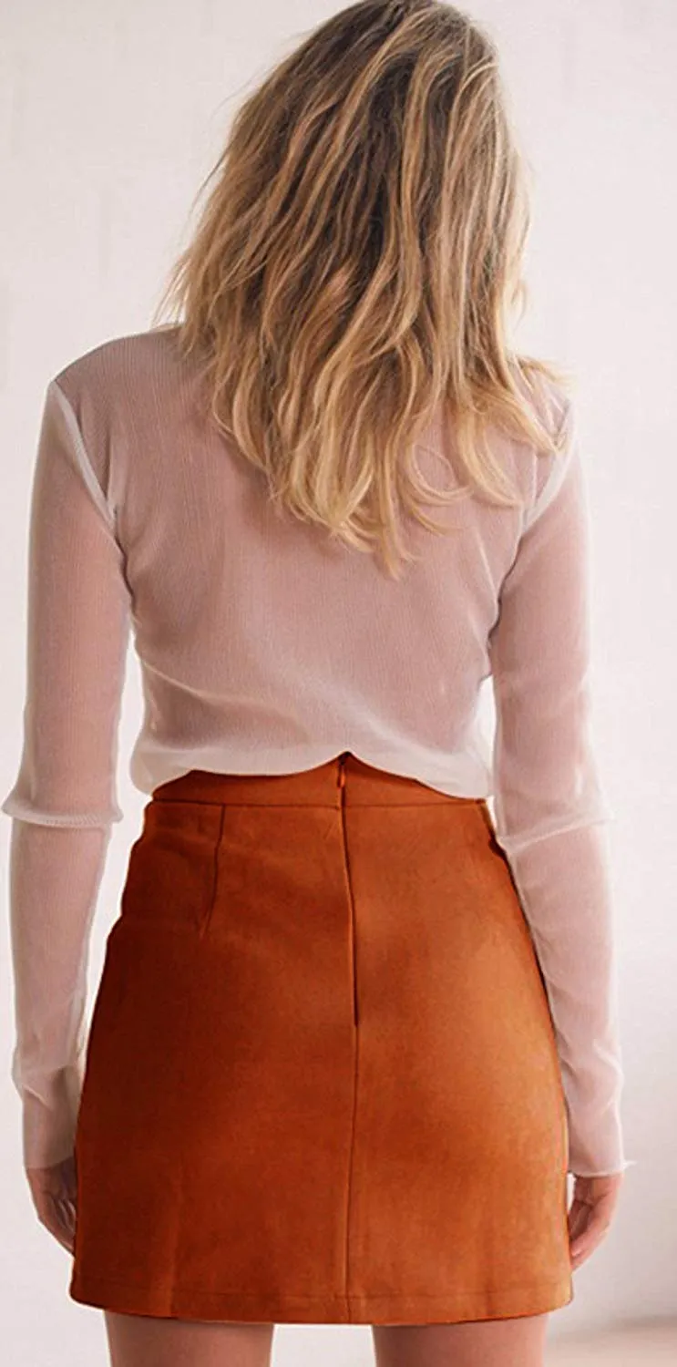 High Waist Suede Mini Pencil Skirt