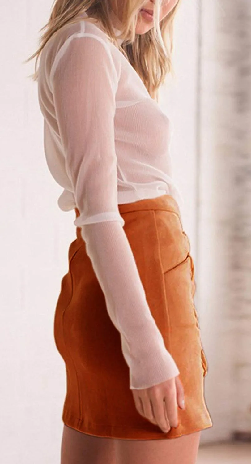 High Waist Suede Mini Pencil Skirt