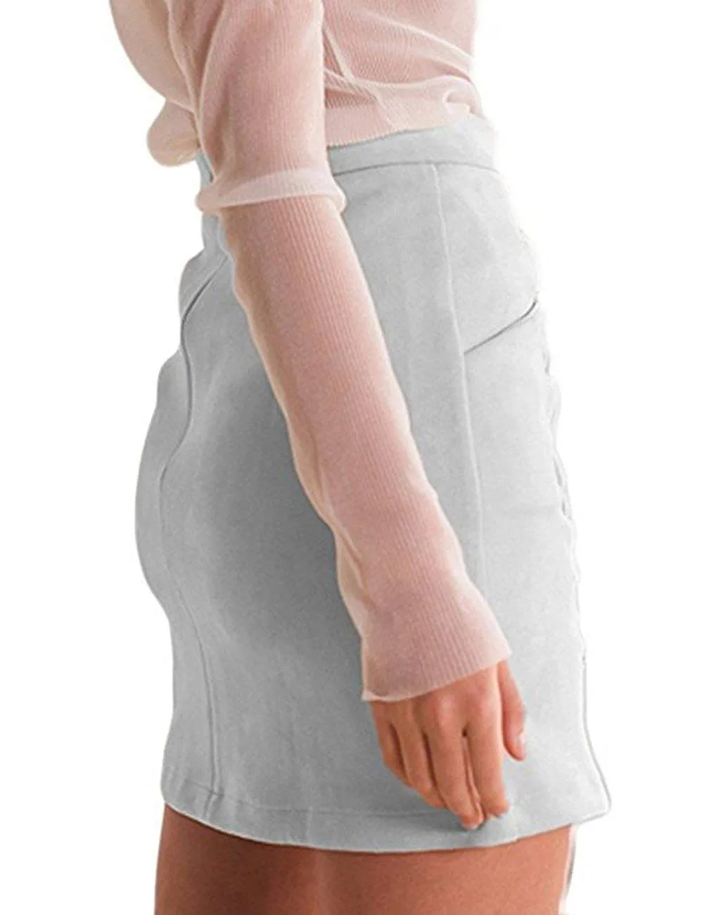 High Waist Suede Mini Pencil Skirt