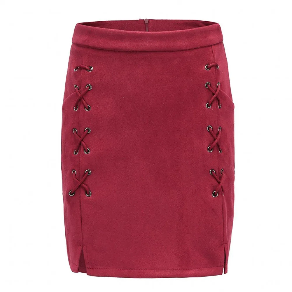 High Waist Suede Mini Pencil Skirt