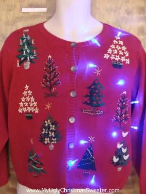 Horrible Forest of Trees Light Up Cheesy Christmas Sweater