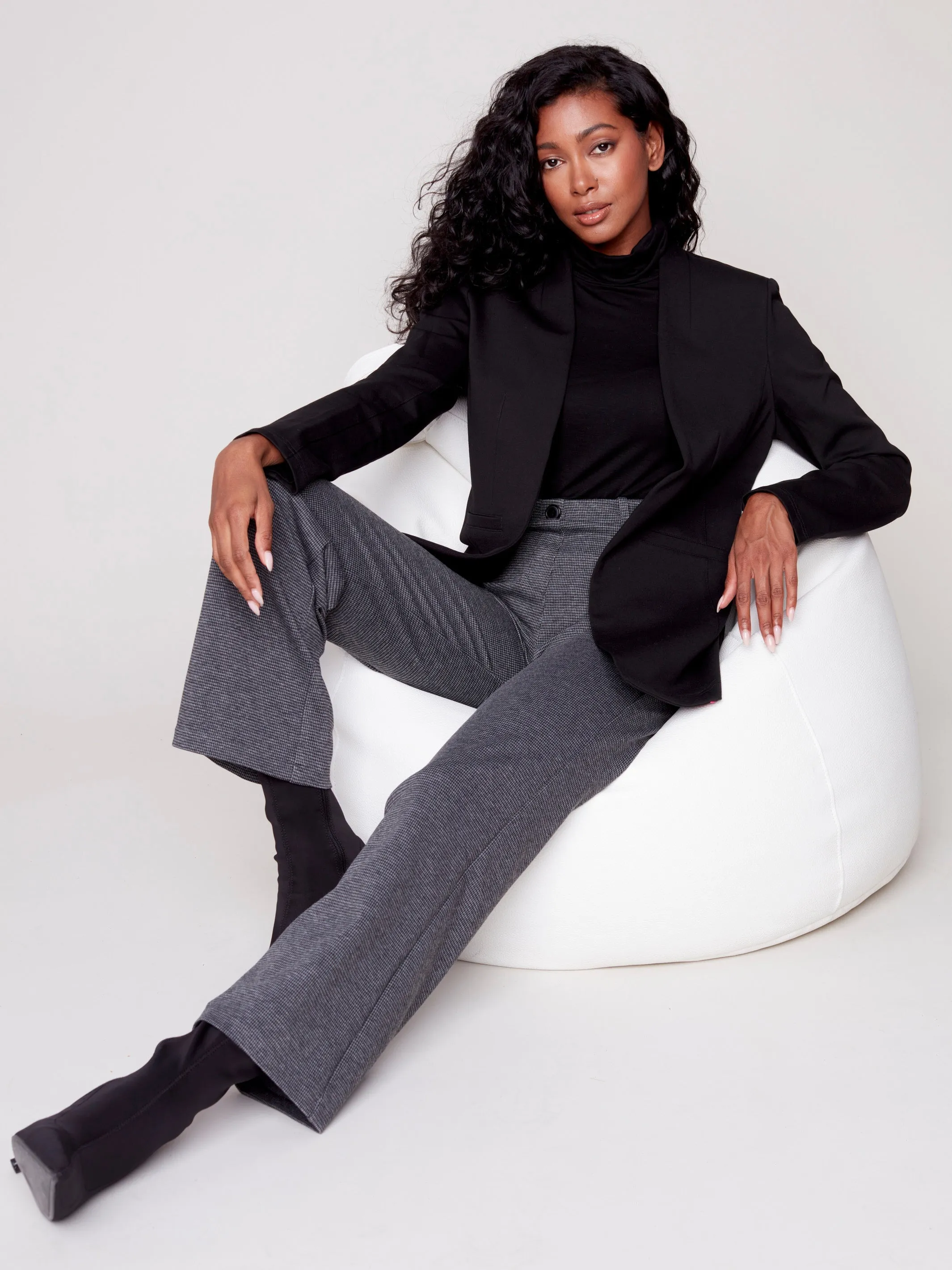 Houndstooth Flare Ponte Pants - Charcoal