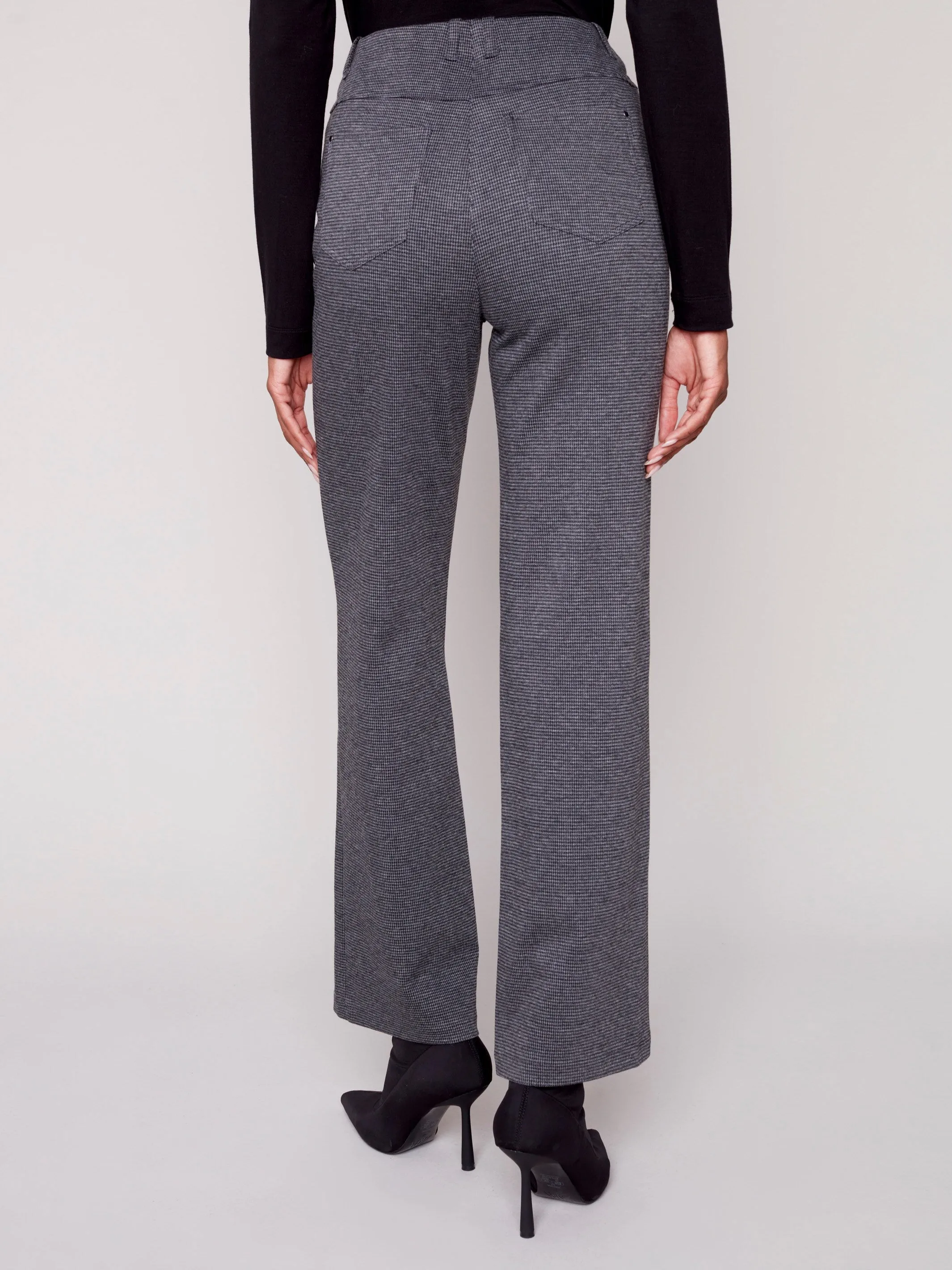 Houndstooth Flare Ponte Pants - Charcoal