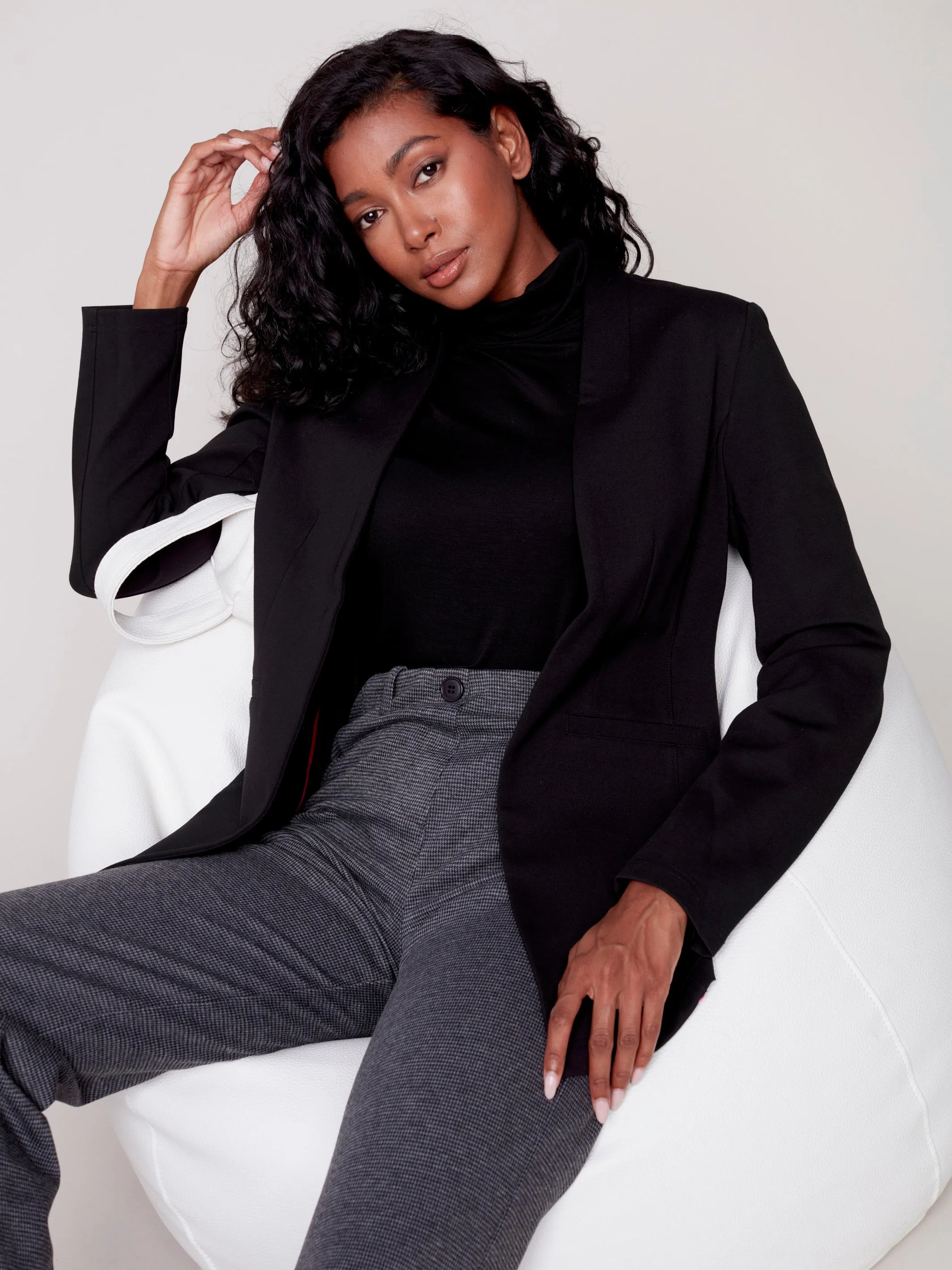 Houndstooth Flare Ponte Pants - Charcoal