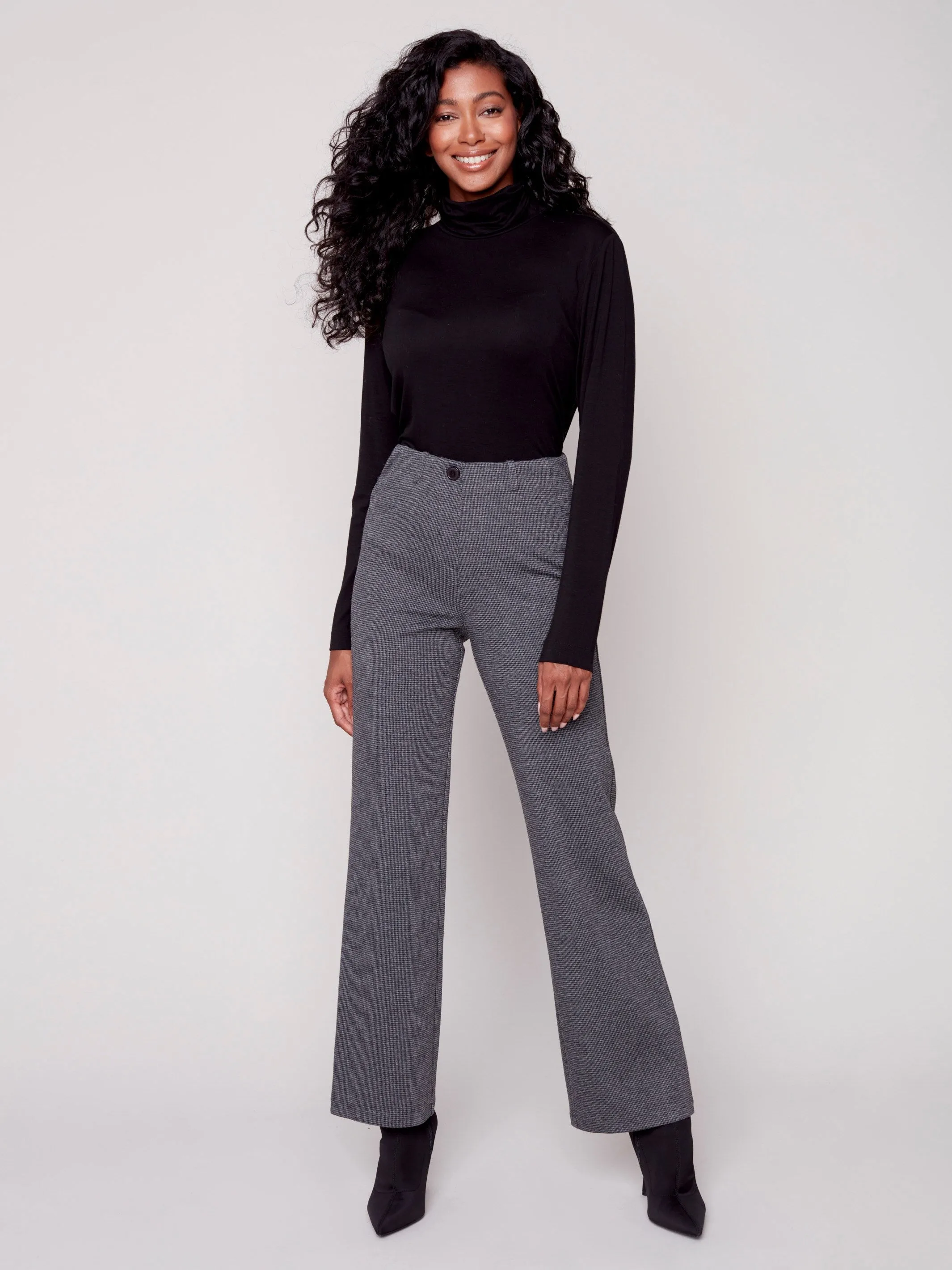 Houndstooth Flare Ponte Pants - Charcoal