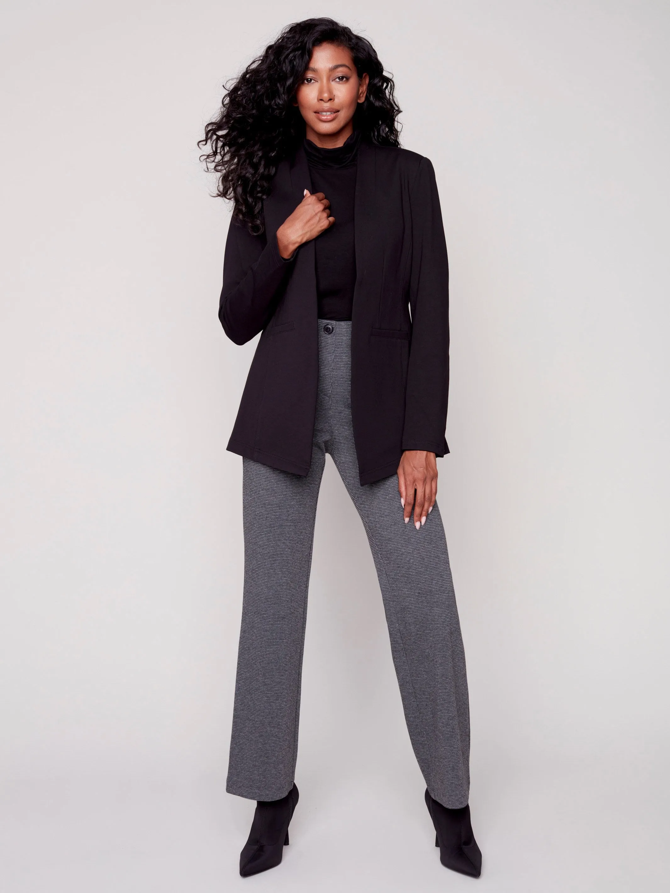 Houndstooth Flare Ponte Pants - Charcoal