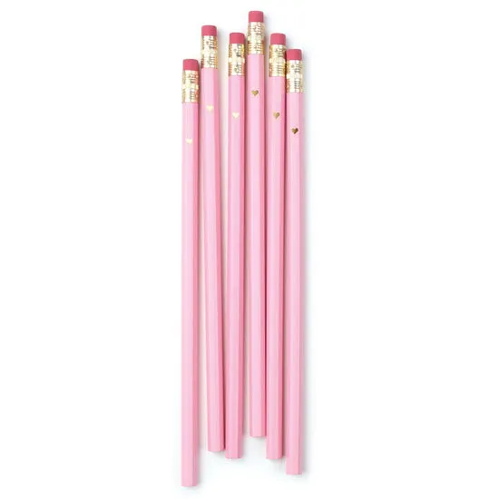 Inklings Paperie Pencil Set - Gold Heart Pink