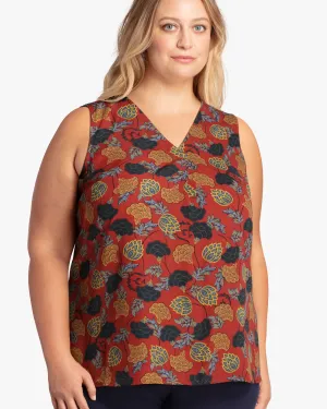 Ivy Front Pleat Sleeveless Top | Red / Navy