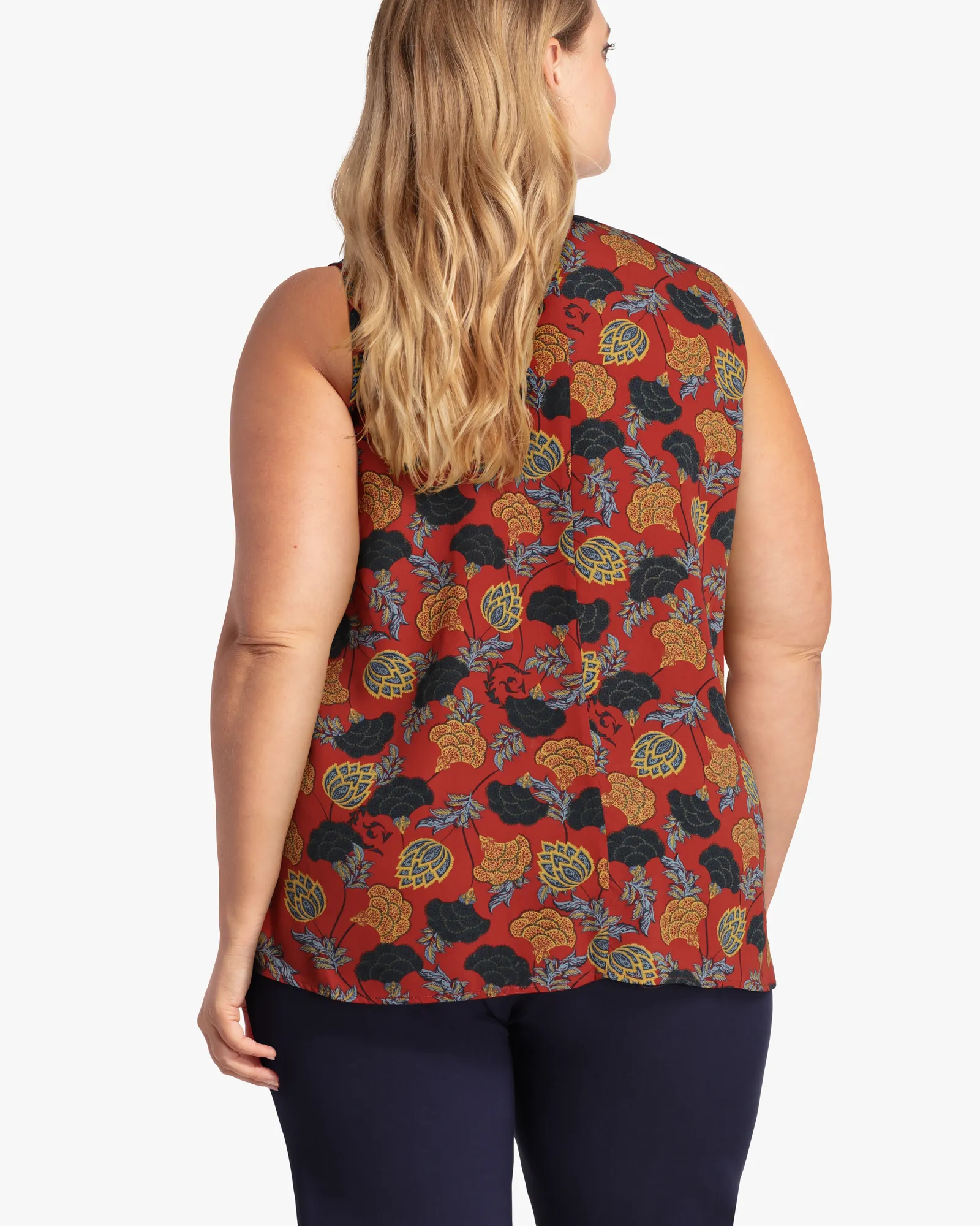 Ivy Front Pleat Sleeveless Top | Red / Navy
