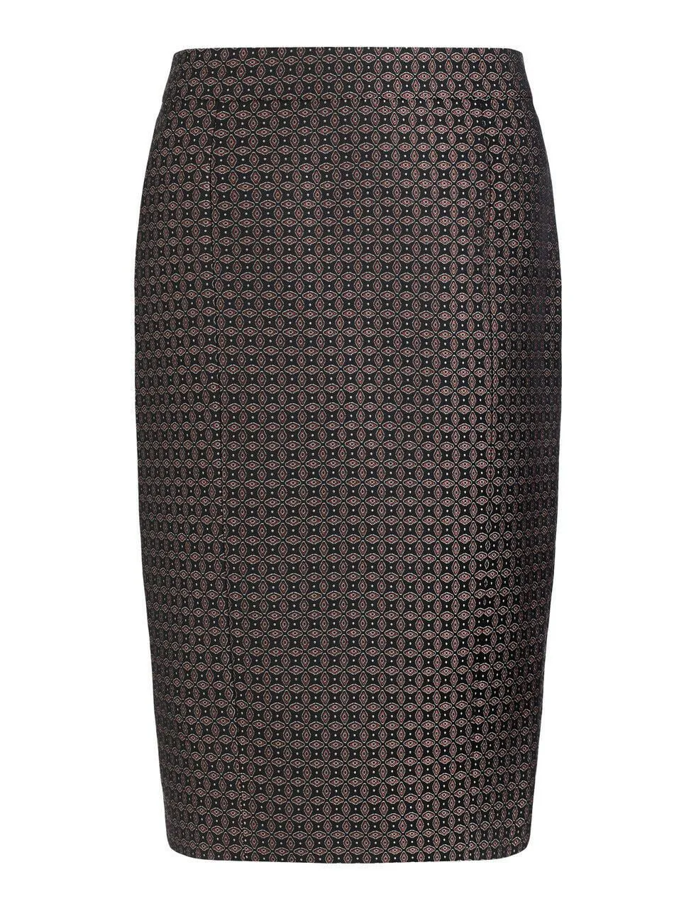 JOSEPH Cravat Jacquard Black Burgundy Pencil Skirt UK 8