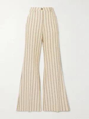 Journey cotton canvas-jacquared flared trousers
