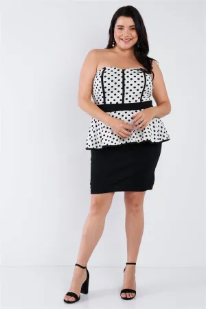 Junior Plus Size White Polka Dot Pencil Skirt Dress /2-2
