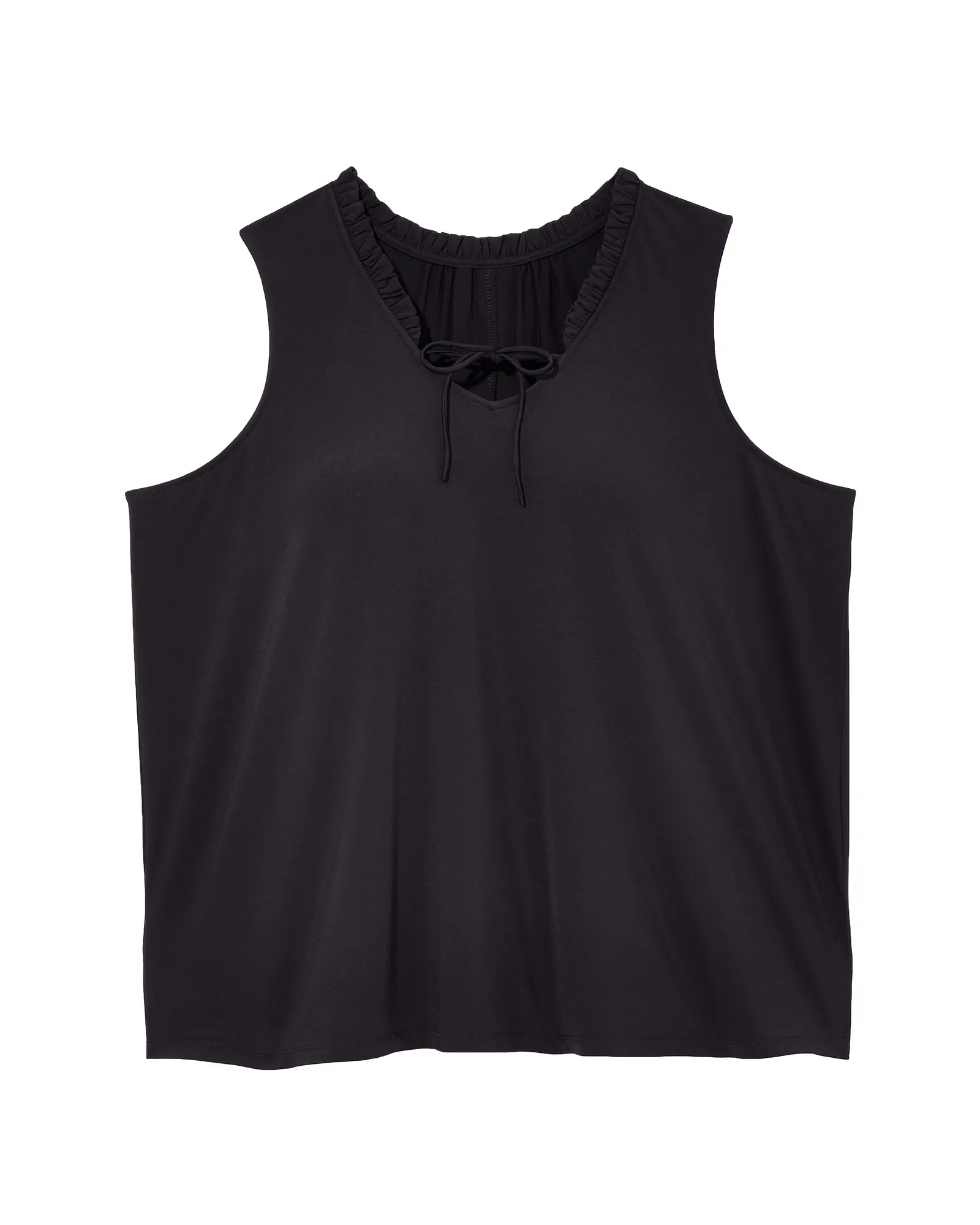 Kay Sleeveless Ruffle Neck Top | Black