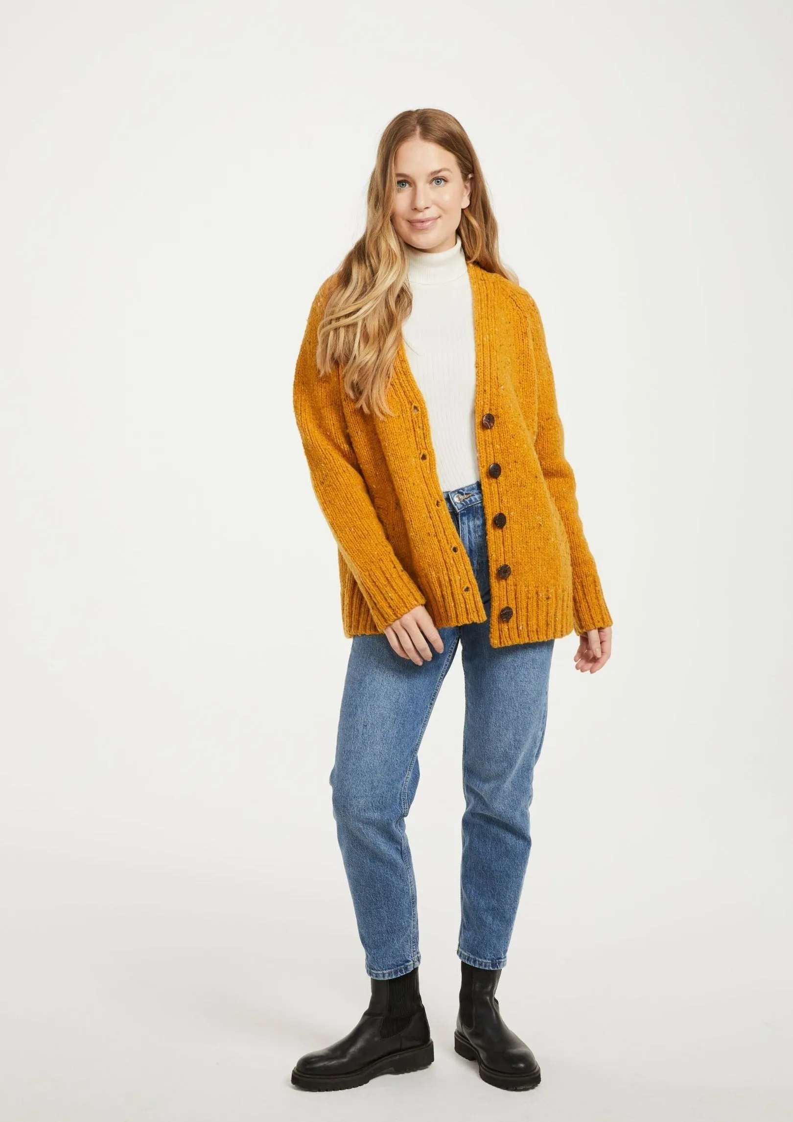 Ladies' Donegal Cardigan with Side Pockets | Sunflower