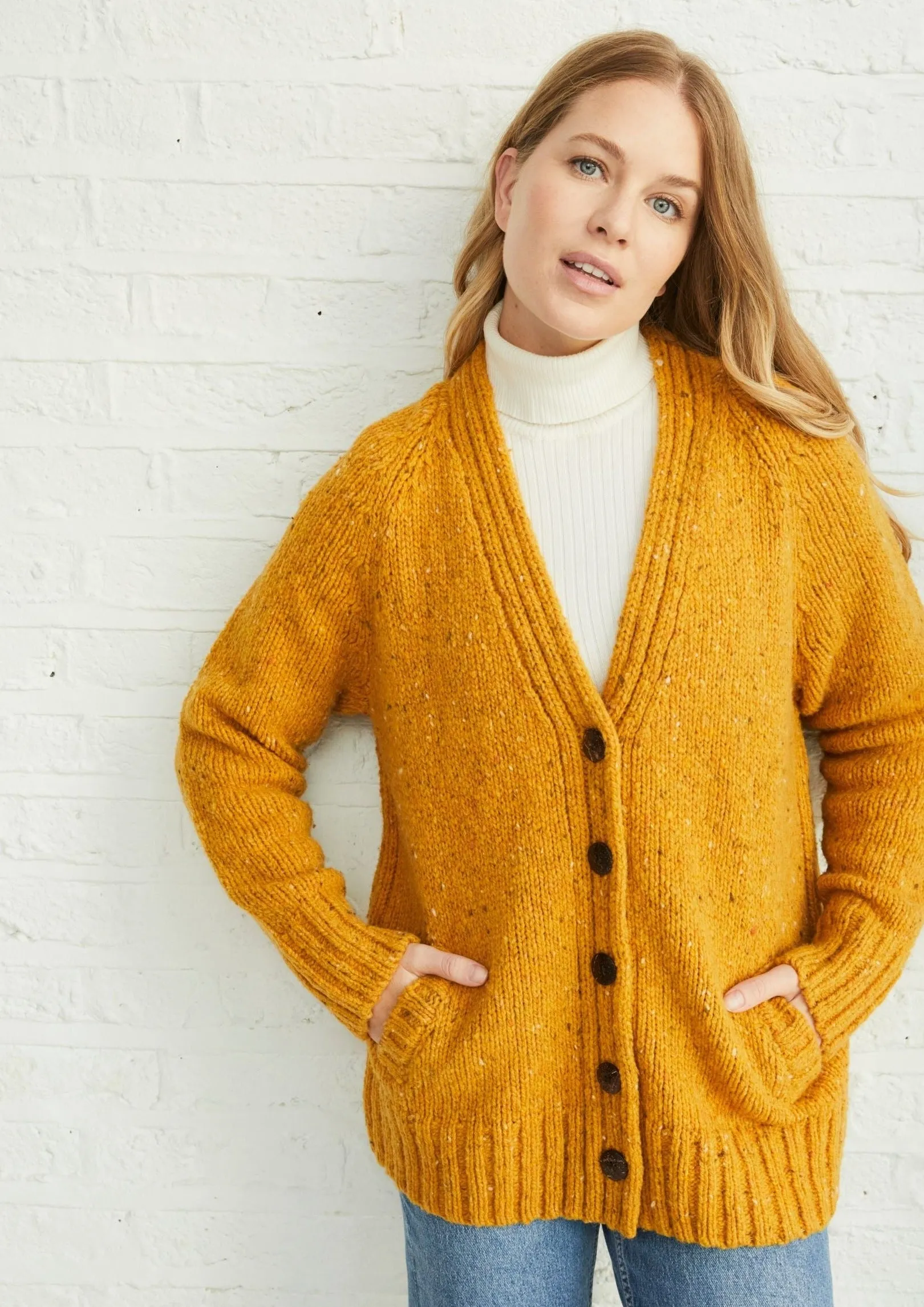 Ladies' Donegal Cardigan with Side Pockets | Sunflower