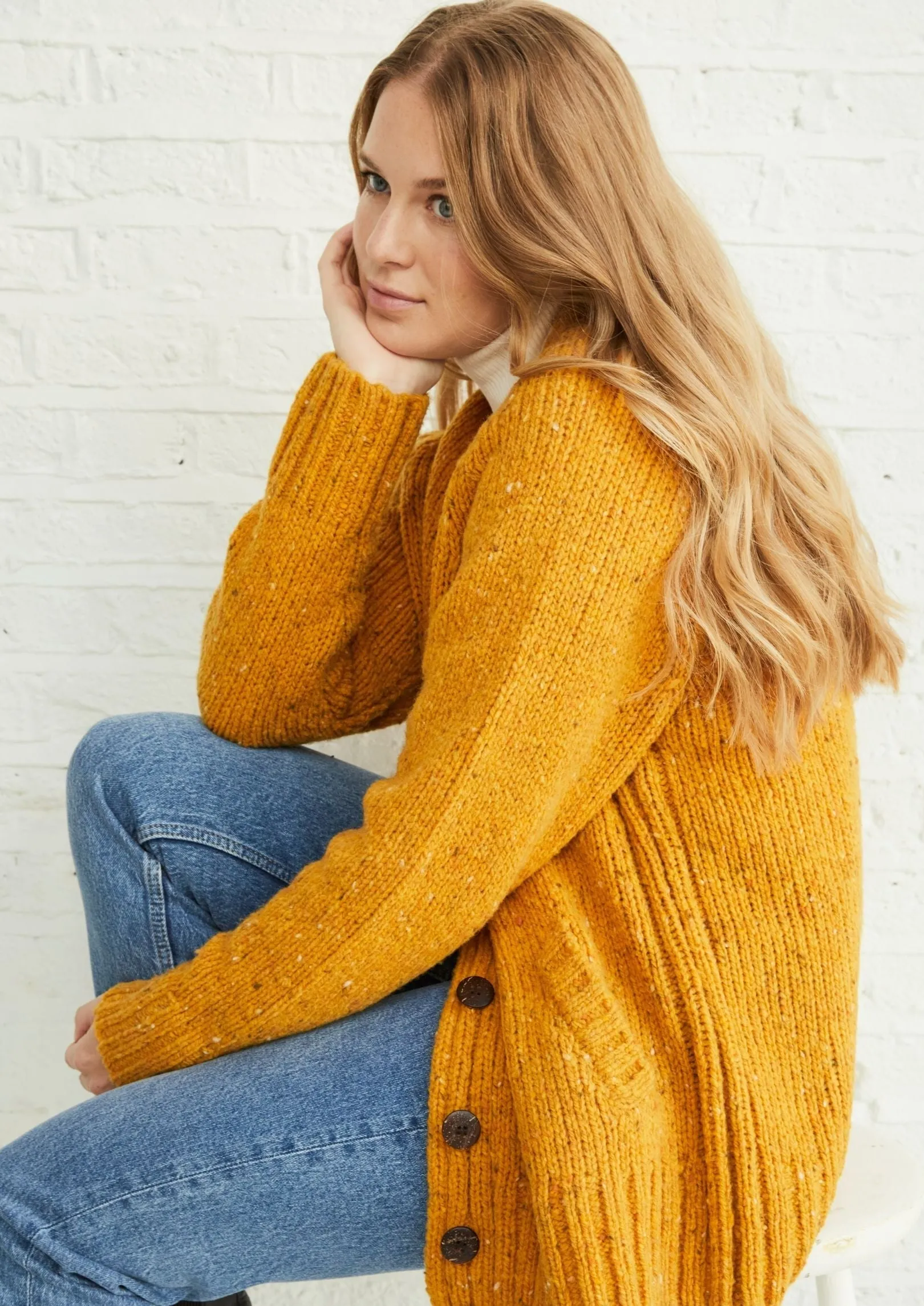 Ladies' Donegal Cardigan with Side Pockets | Sunflower