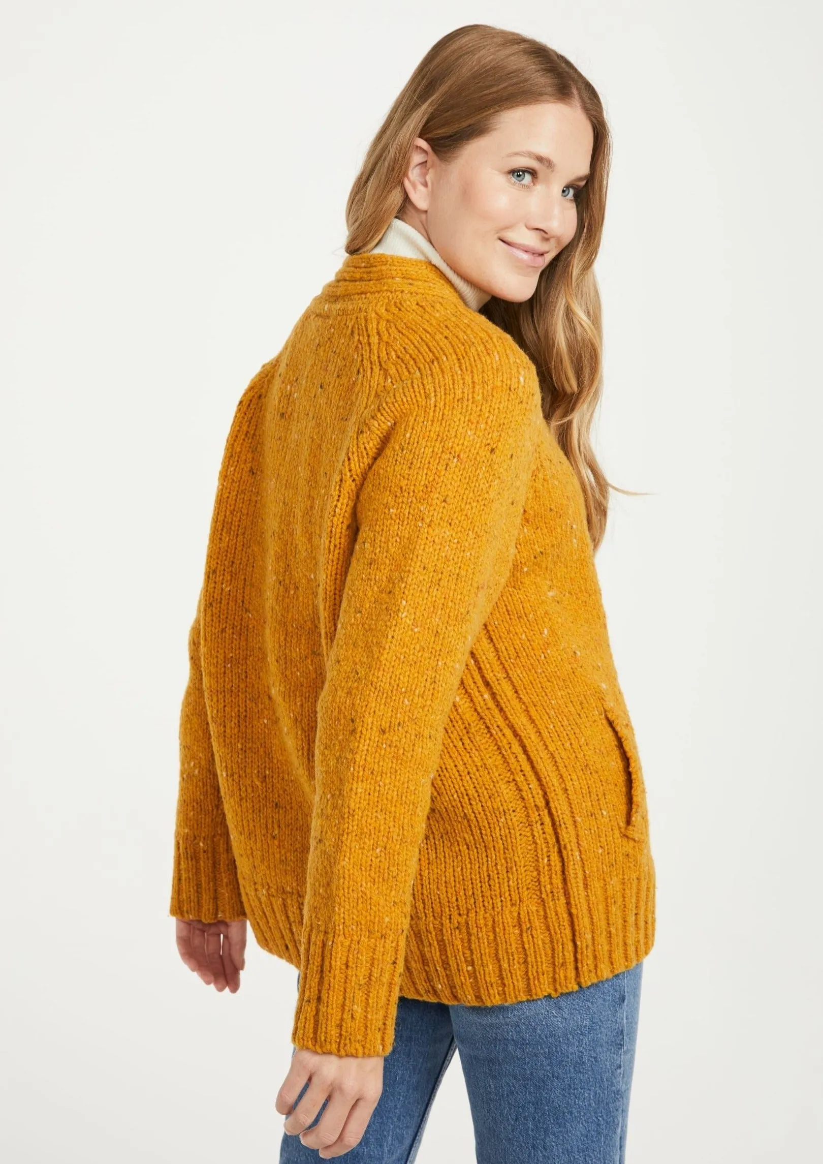 Ladies' Donegal Cardigan with Side Pockets | Sunflower