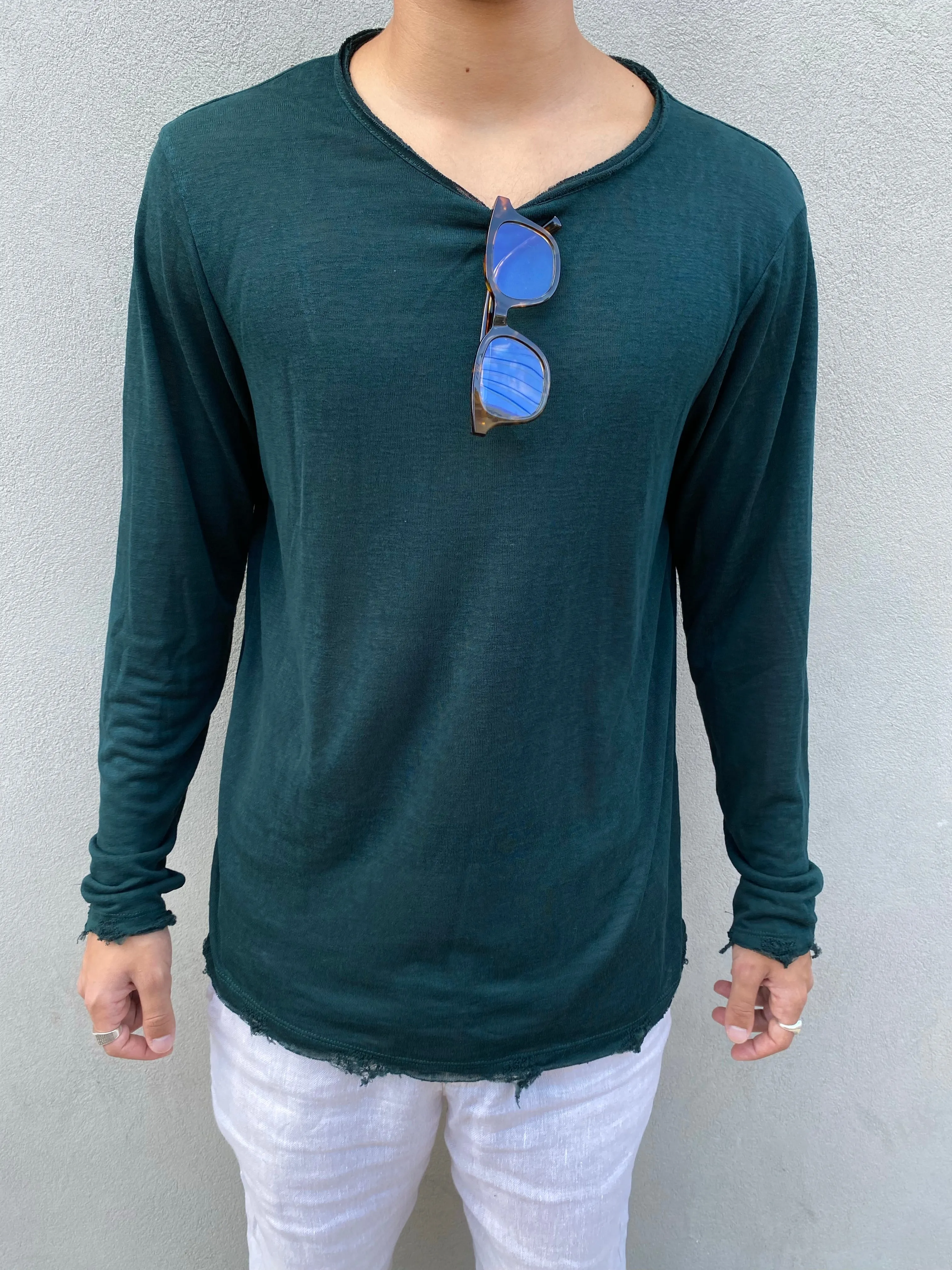 LINEN LONG SLEEVE SHIRT - GREEN