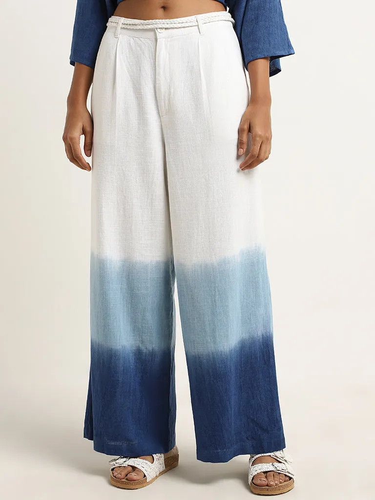 LOV White Ombre Flared Mid-Rise Blended Linen Pants