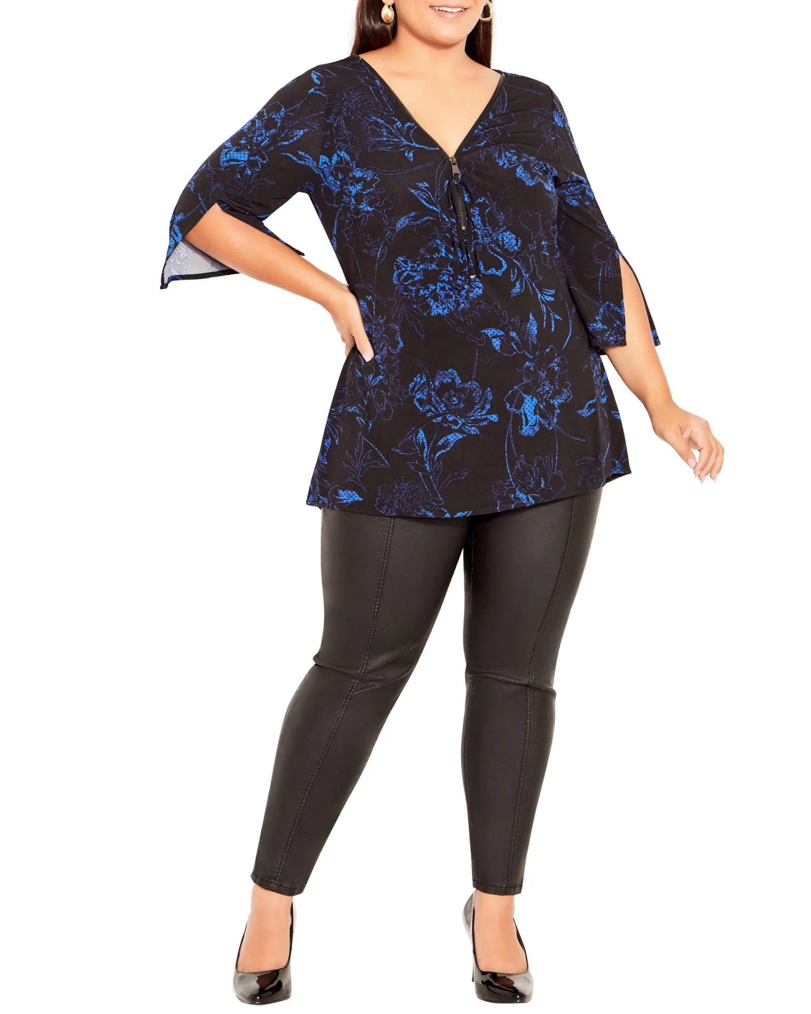 Luella Top | Blue Stencil Floral