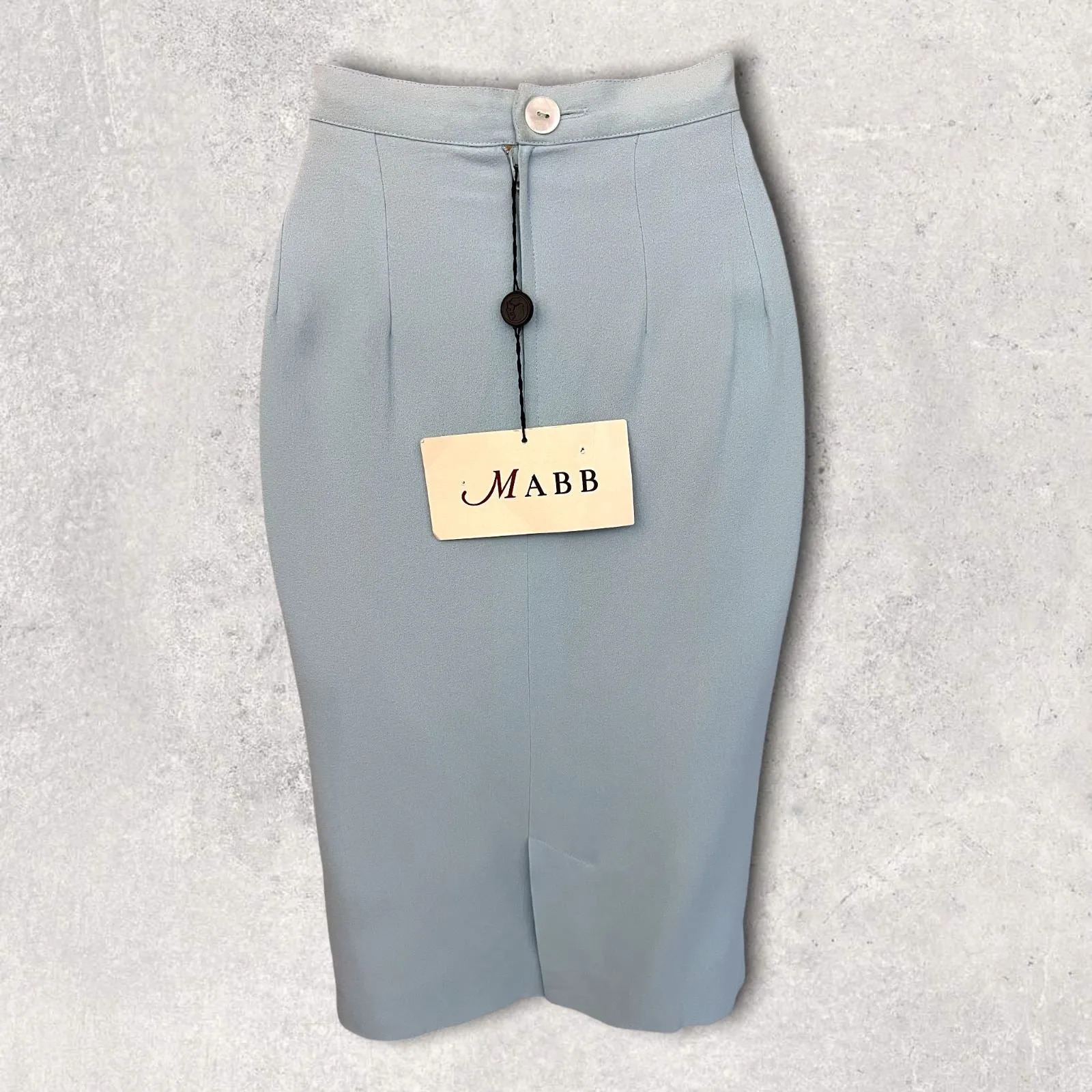 Mabb Vintage Baby Blue Crepe Summer Pencil Skirt UK 10 US 6 EU 38